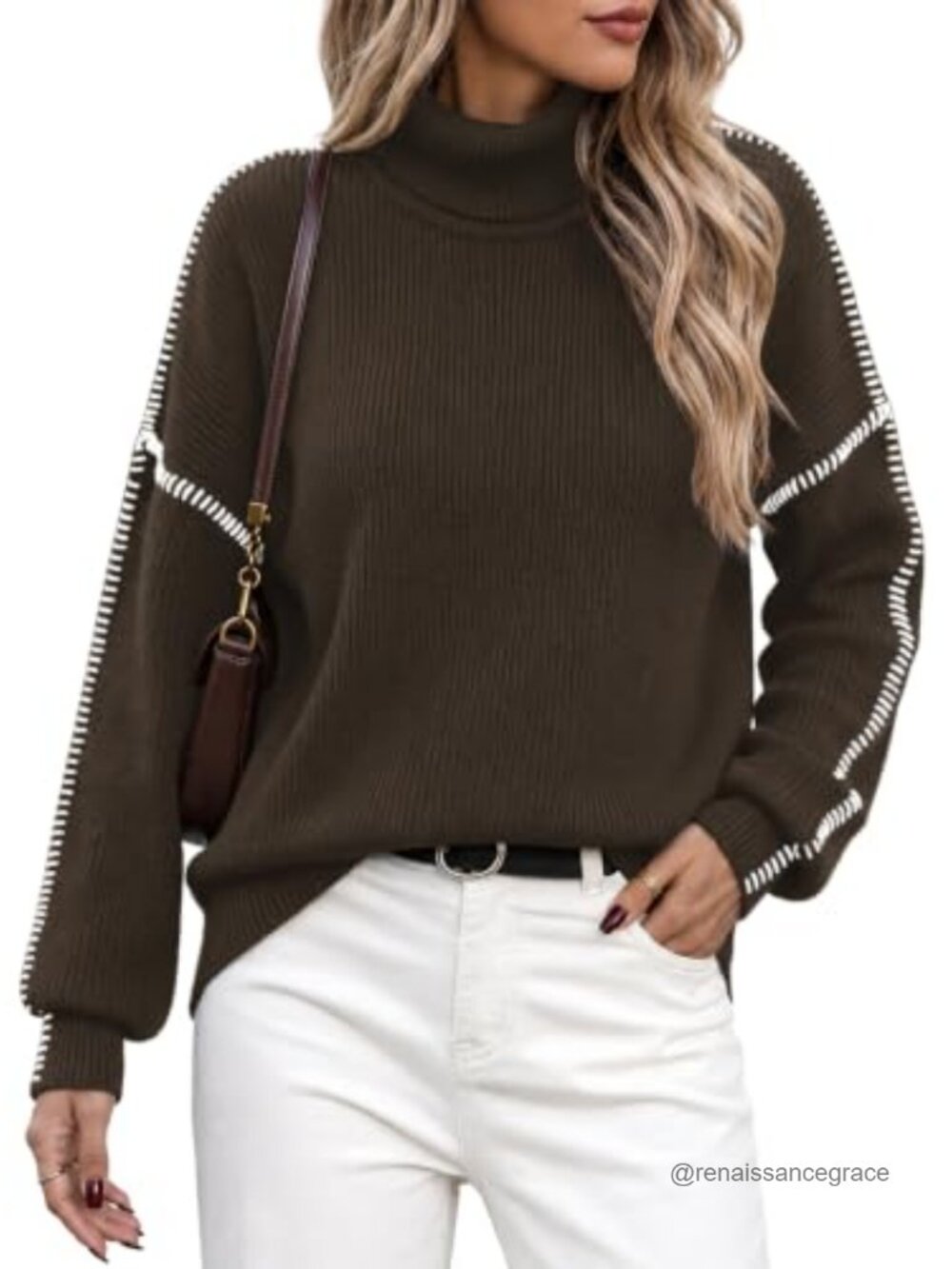 Oversized Chunky Turtleneck Tunic Sweater Viscose Nylon Pullover